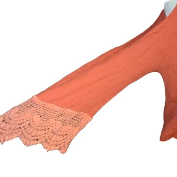 Sans Souci Medium Orange Cold Shoulder Bohemian Cut Out Shirt - Picture 2 of 3